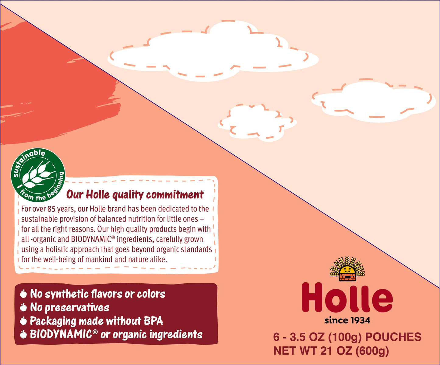 Holle Baby Food Pouches - Organic Fruit & Grain Puree - Panda Peach