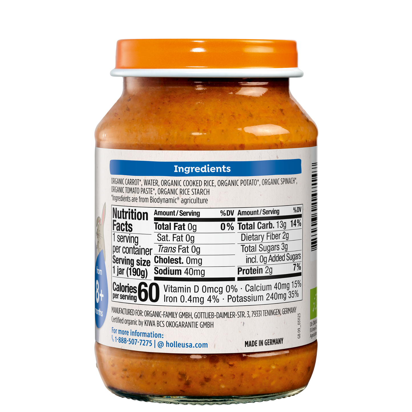 Holle Baby Food Jars - Veggie Risotto -( 6 Jars -6.7 oz Each Jar)