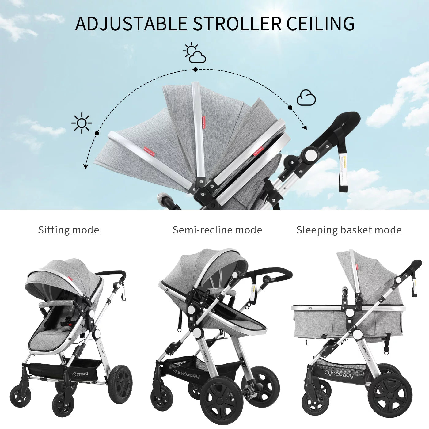 Newborn Infant Baby Stroller with Toddler Convertible Seat, Grey