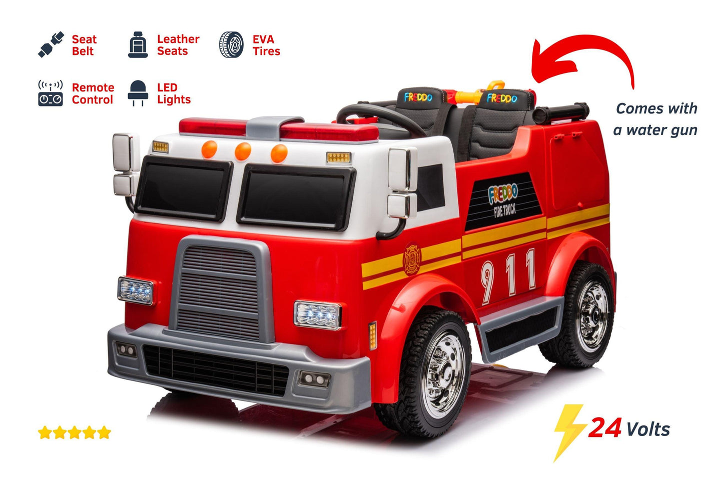 24V Freddo Fire Truck 2-Seater Ride on