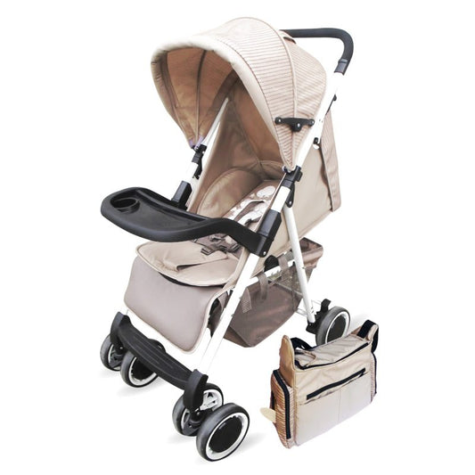 AmorosO Baby Convenient Single Luxury Baby Stroller with Diaper Bag – Light Brown