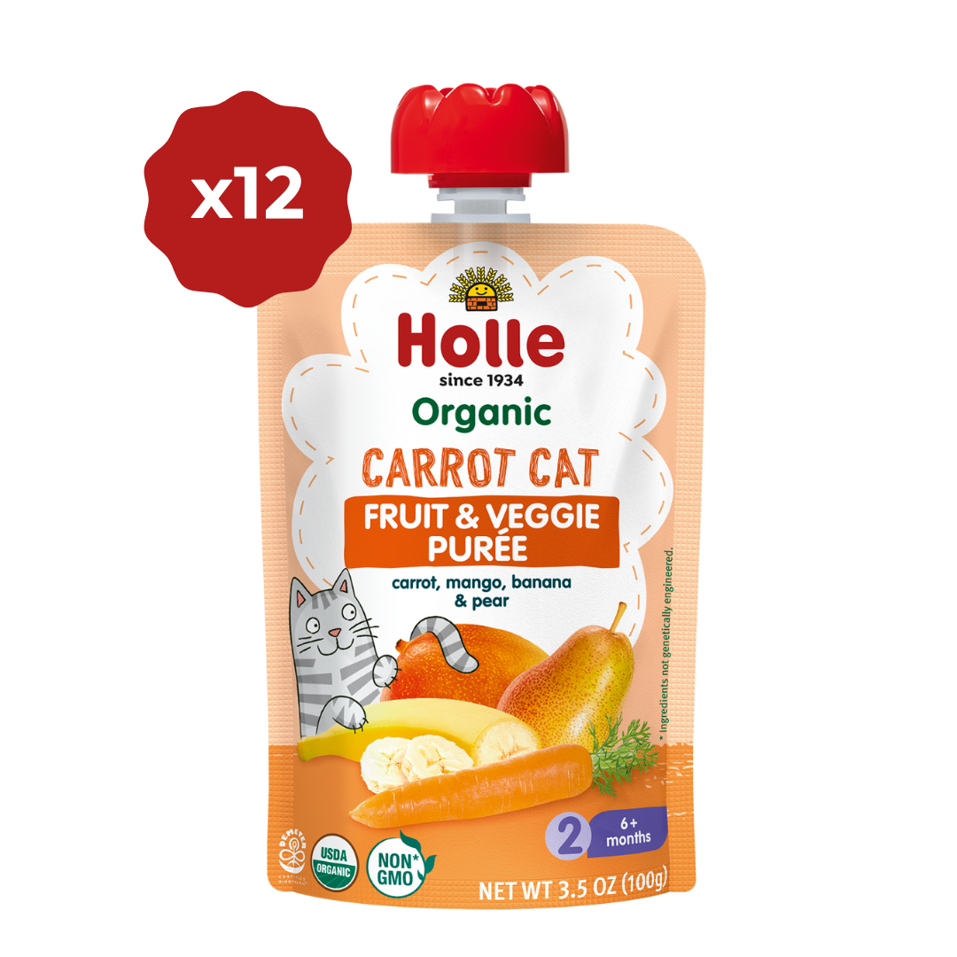 Holle Baby Food Pouches - Organic Fruit & Veggie Puree - Carrot Cat (12 or 24 X3.5 oz Pouches)