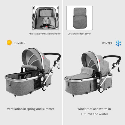 Newborn Infant Baby Stroller with Toddler Convertible Seat, Grey