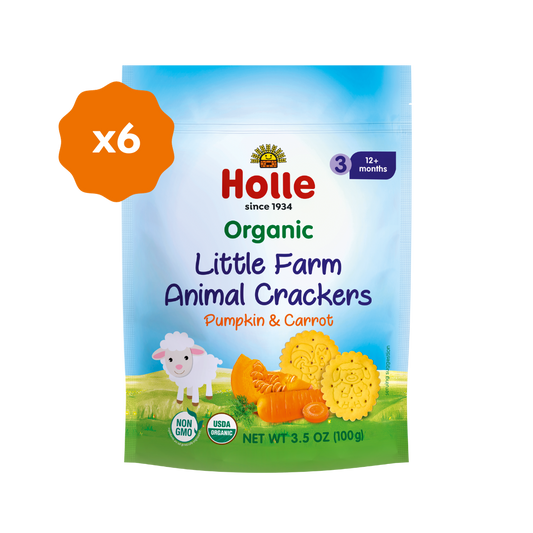 Holle Organic Little Farm Animal Crackers - Pumpkin & Carrot (6 x 3.5oz Packs)