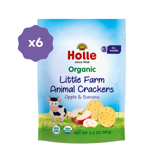 Holle Organic Little Farm Animal Crackers - Apple & Banana (6 x 3.5oz Packs)