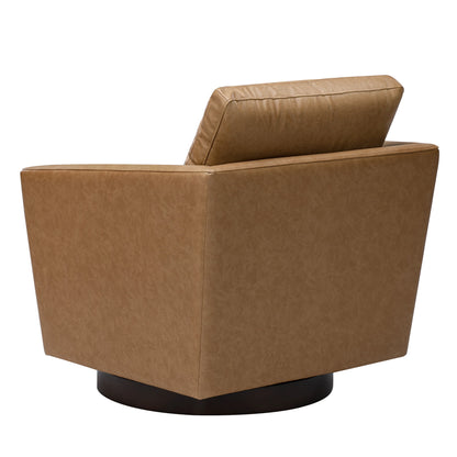 Modern Faux Leather Swivel Accent Chairs with Foam Cushion&Wood Base, Living Room Armchairs, Cognac Brown