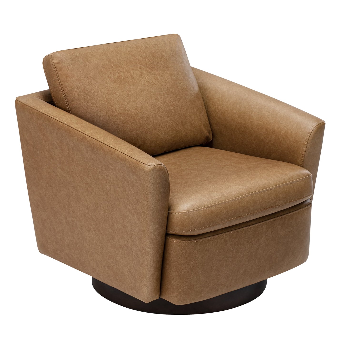 Modern Faux Leather Swivel Accent Chairs with Foam Cushion&Wood Base, Living Room Armchairs, Cognac Brown