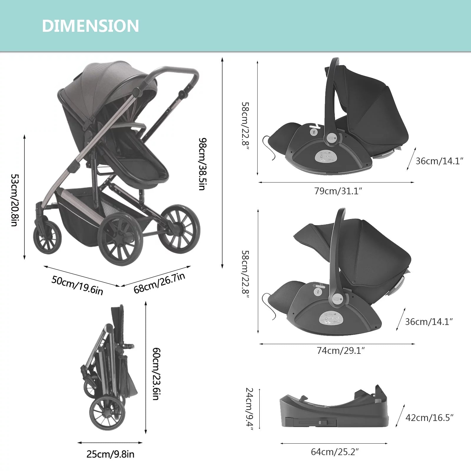 5 in 1 car seat stroller combo Trenana Modular Travel System 5 in 1 Baby Stroller – GiGi Baby