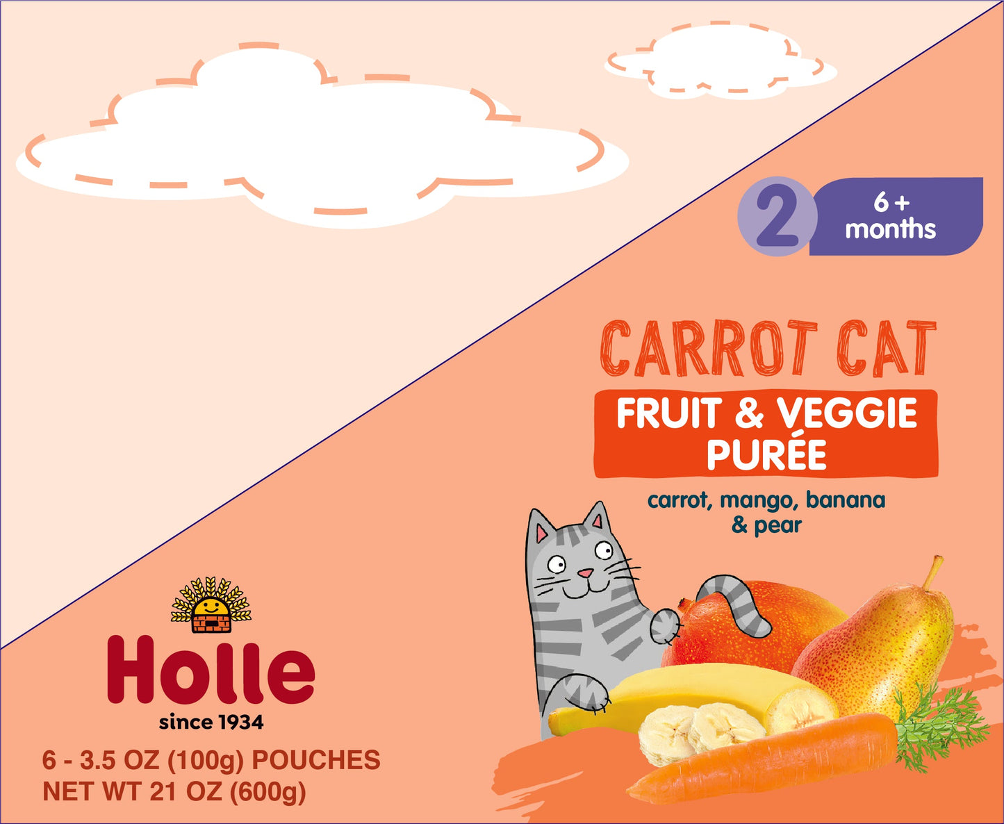 Holle Baby Food Pouches - Organic Fruit & Veggie Puree - Carrot Cat (12 or 24 X3.5 oz Pouches)