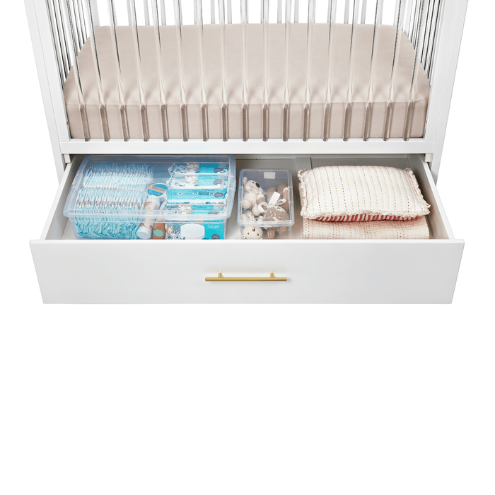 Hushcrib Convertible Crib With Trundle Bed, White / Acrylic