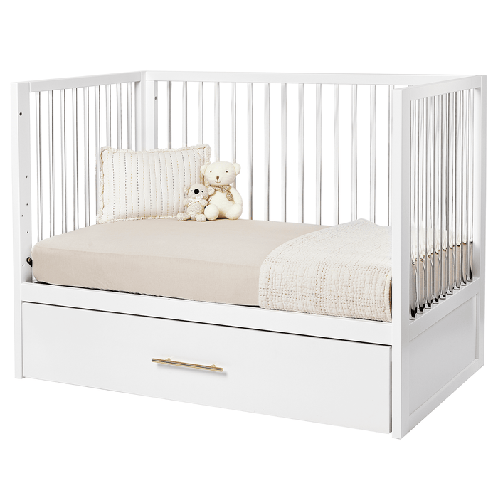 Hushcrib Convertible Crib With Trundle Bed, White / Acrylic