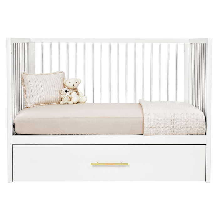 Hushcrib Convertible Crib With Trundle Bed, White / Acrylic