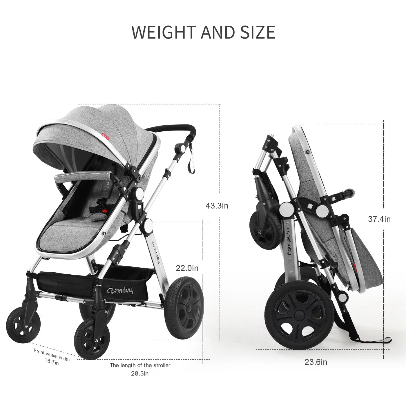 Newborn Infant Baby Stroller with Toddler Convertible Seat, Grey