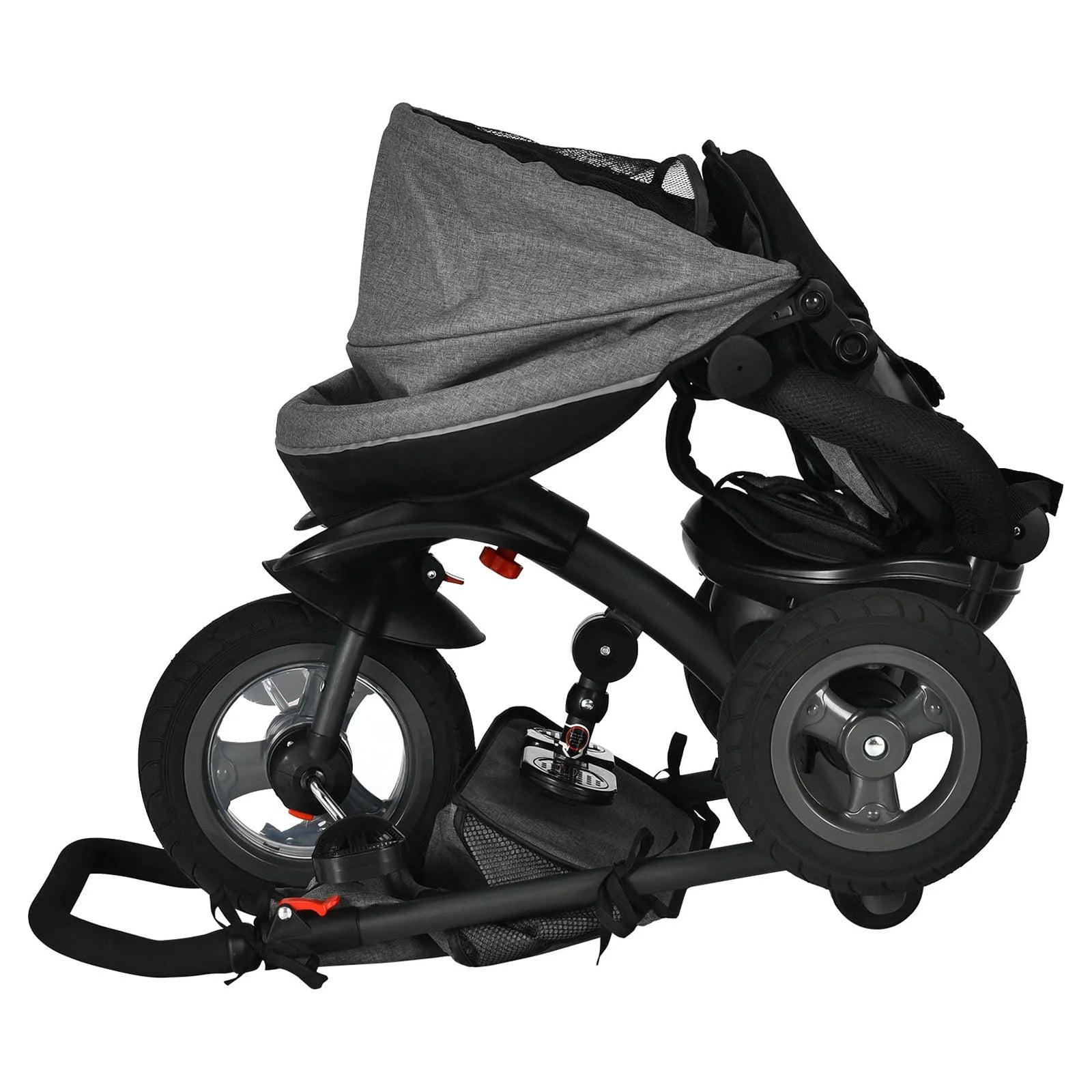 7-In-1 Kids Baby Tricycle Folding Steer Stroller W/ Rotatable Seat Grey