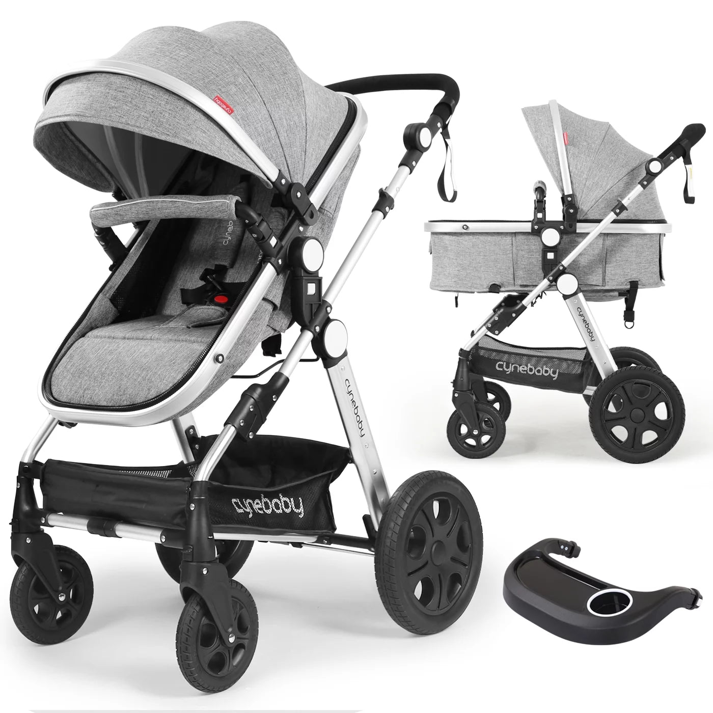 Newborn Infant Baby Stroller with Toddler Convertible Seat, Grey