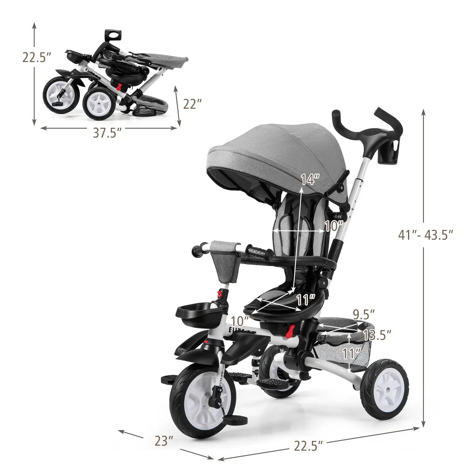 6-In-1 Kids Baby Stroller Tricycle Detachable Learning Toy Bike W/ Canopy