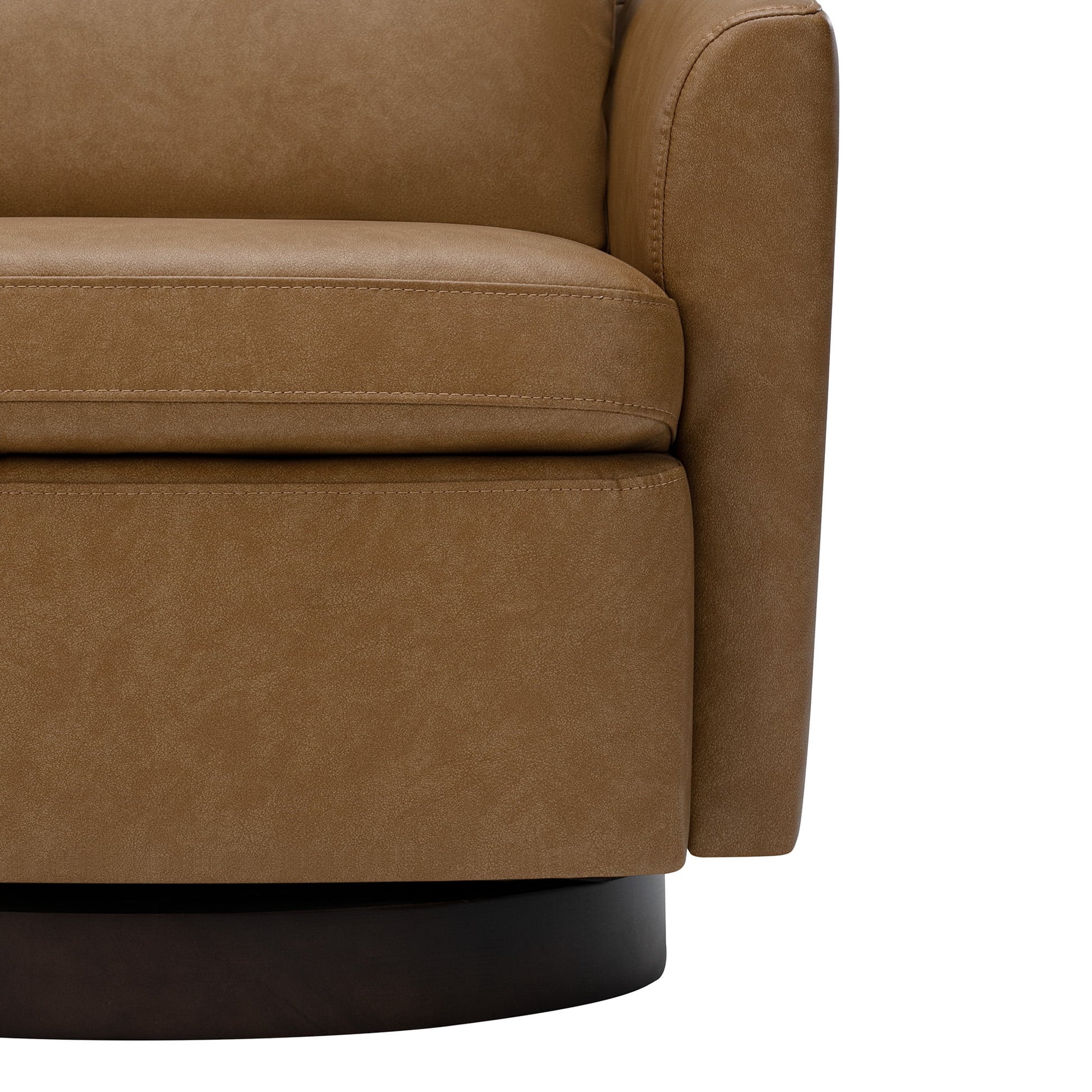 Modern Faux Leather Swivel Accent Chairs with Foam Cushion&Wood Base, Living Room Armchairs, Cognac Brown