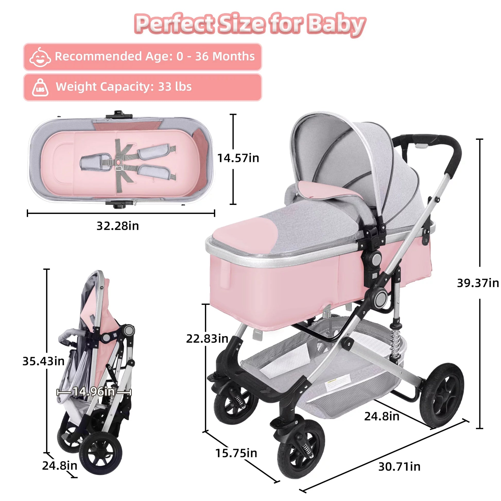pink baby stroller Vomeast Baby Stroller: Foldable, Reversible Bassinet, Travel Stroller – GiGi Baby
